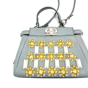Fendi Blue Micro Beaded Peekaboo Handbag